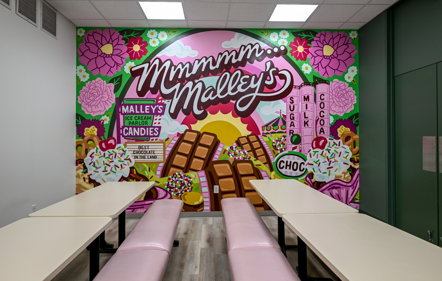 Malley's Mural featuring chocolate bars and ice cream.